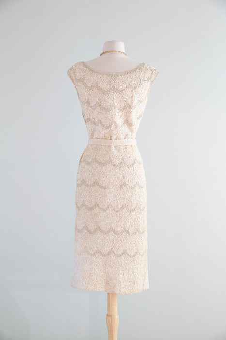 Elegant 1950's Caledonia Hand Loomed Ribbon Knit Dress & Matching Sweater / M