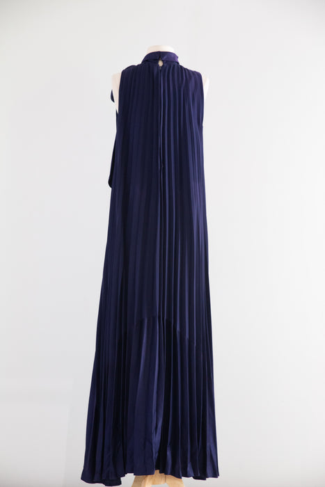 Elegant Late 1960’s Navy Blue Accordion Pleated Evening Gown by Leo Narducci | M