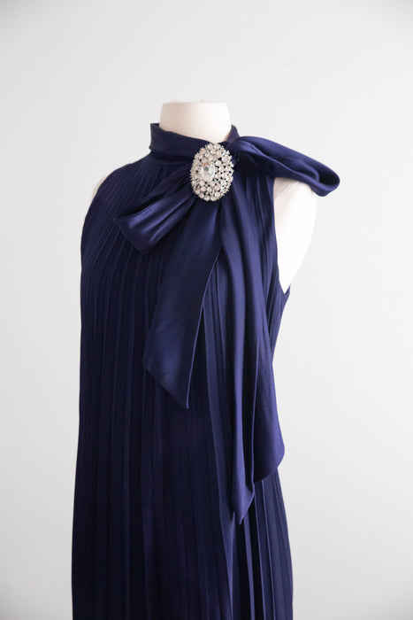 Elegant Late 1960’s Navy Blue Accordion Pleated Evening Gown by Leo Narducci | M