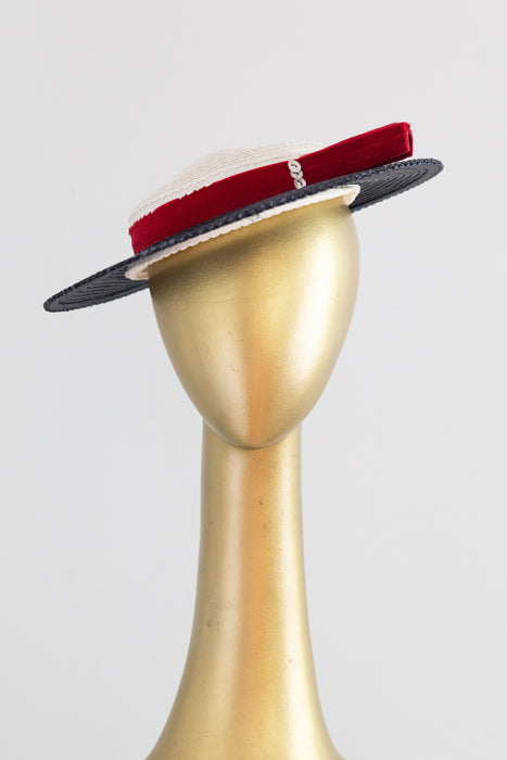 Delightful 1950's Red White & Blue Straw Portrait Hat / OS