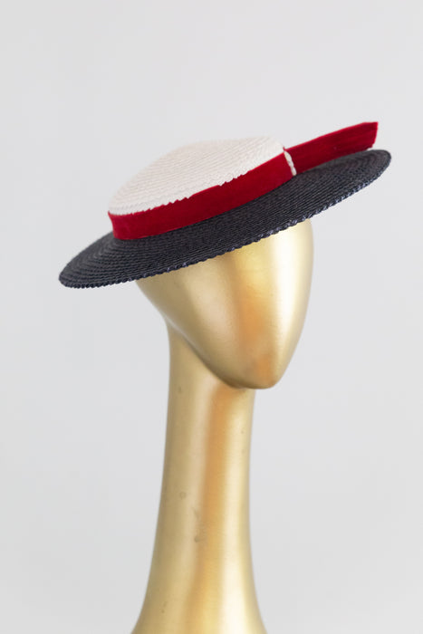 Delightful 1950's Red White & Blue Straw Portrait Hat / OS