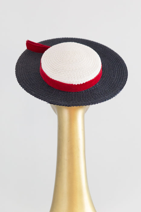 Delightful 1950's Red White & Blue Straw Portrait Hat / OS