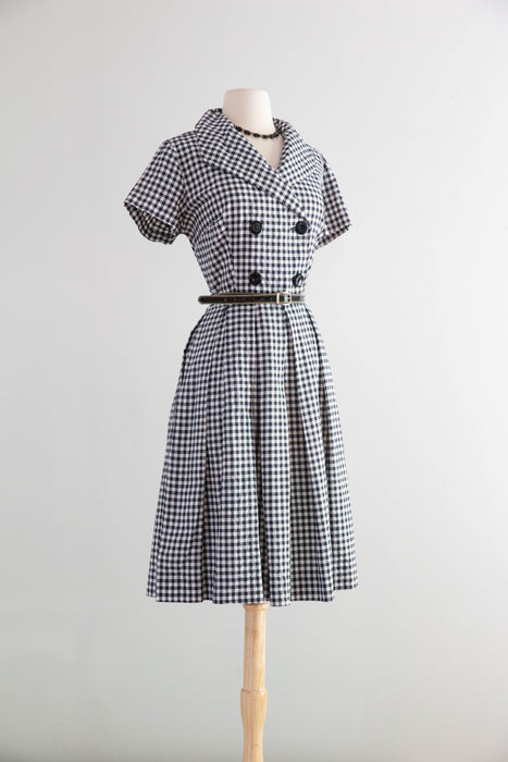The Classic 1950's Black & White Cotton Gingham Day Dress / M