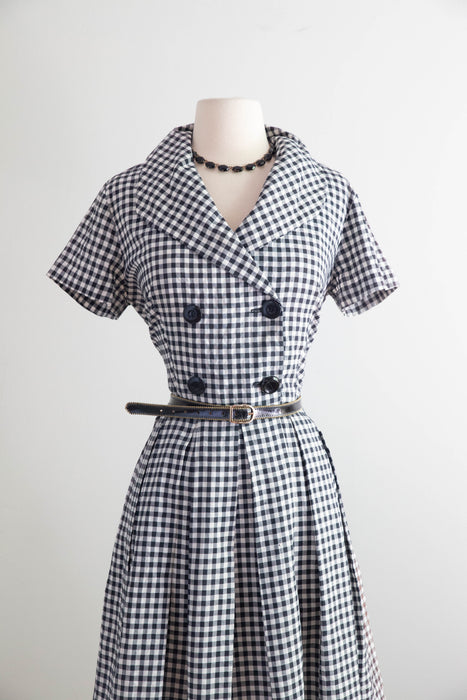 The Classic 1950's Black & White Cotton Gingham Day Dress / M