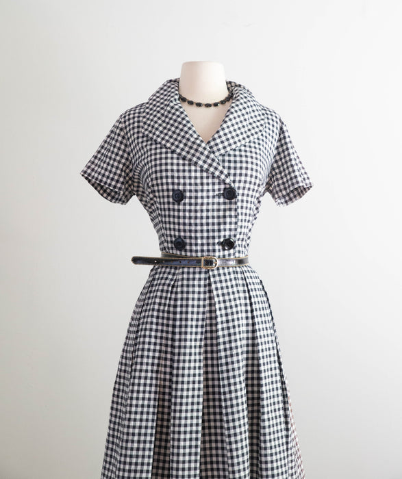 The Classic 1950's Black & White Cotton Gingham Day Dress / M