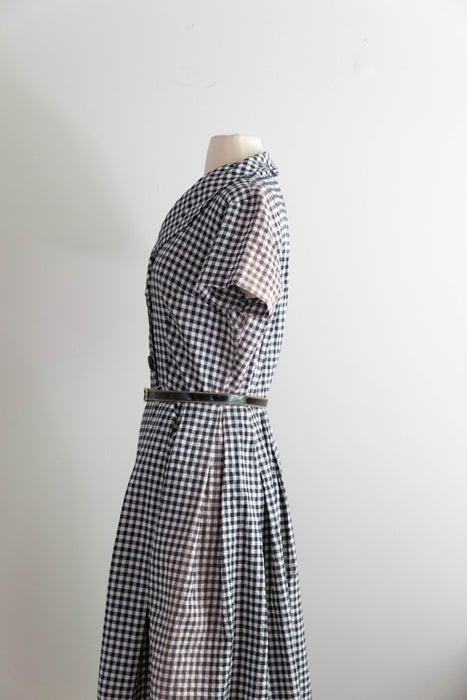 The Classic 1950's Black & White Cotton Gingham Day Dress / M
