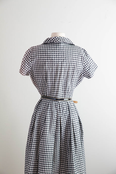 The Classic 1950's Black & White Cotton Gingham Day Dress / M
