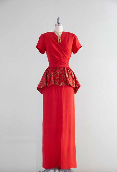 Glamorous Old Hollywood 1940's Candy Apple Red Beaded Rayon Crepe Even – Xtabay Vintage Glamorous Old Hollywood 1940's Candy Apple Red Beaded Rayon Crepe Even – Xtabay Vintage