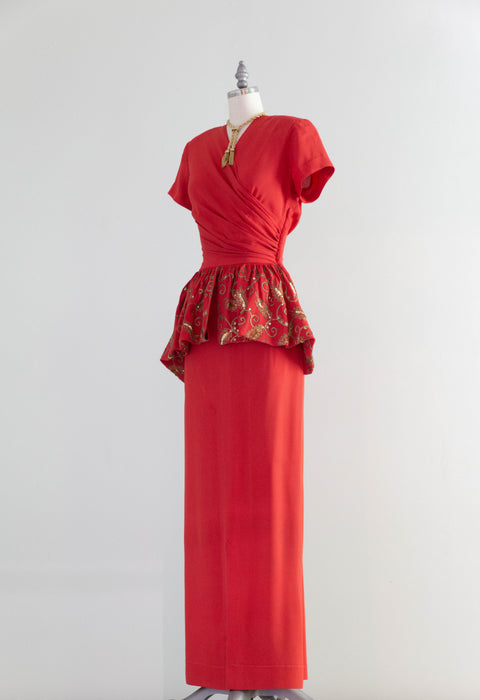 Glamorous Old Hollywood 1940's Candy Apple Red Beaded Rayon Crepe Even Xtabay Vintage Glamorous Old Hollywood 1940's Candy Apple Red Beaded Rayon Crepe Even Xtabay Vintage
