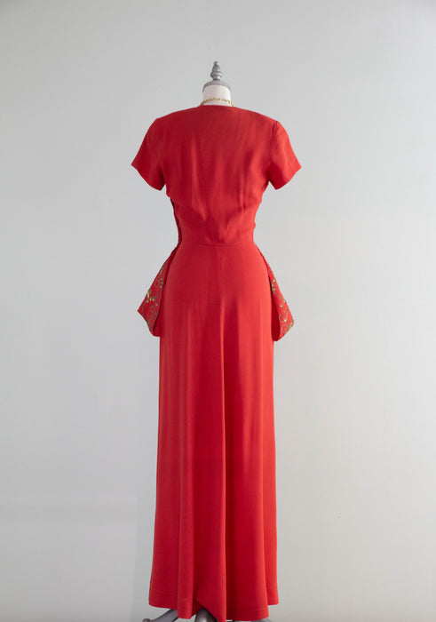 old hollywood red dress Glamorous Old Hollywood 1940's Candy Apple Red Beaded Rayon Crepe Even – Xtabay Vintage