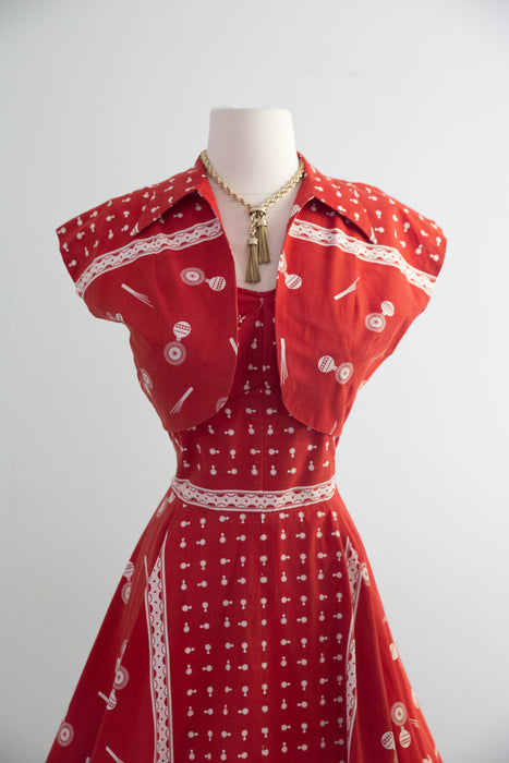 Darling 1950's Nani 0f Hawaii Red Cotton Dress and Bolero Set / M