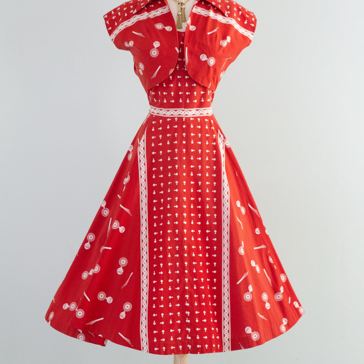 Darling 1950's Nani 0f Hawaii Red Cotton Dress and Bolero Set / M