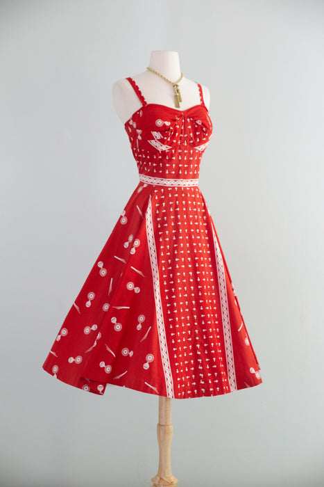 Darling 1950's Nani 0f Hawaii Red Cotton Dress and Bolero Set / M