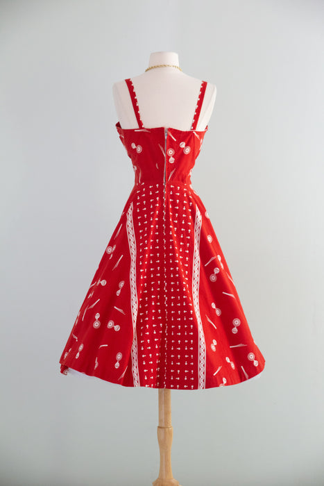 Darling 1950's Nani 0f Hawaii Red Cotton Dress and Bolero Set / M