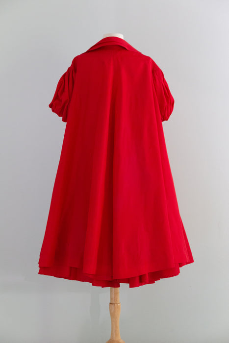 Fabulous 1950's Cherry Red Taffeta Party Dress With Matching Swing Coat / S