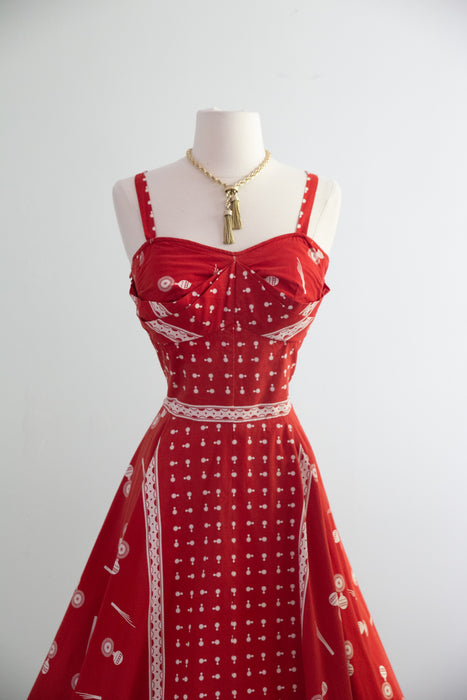 Darling 1950's Nani 0f Hawaii Red Cotton Dress and Bolero Set / M