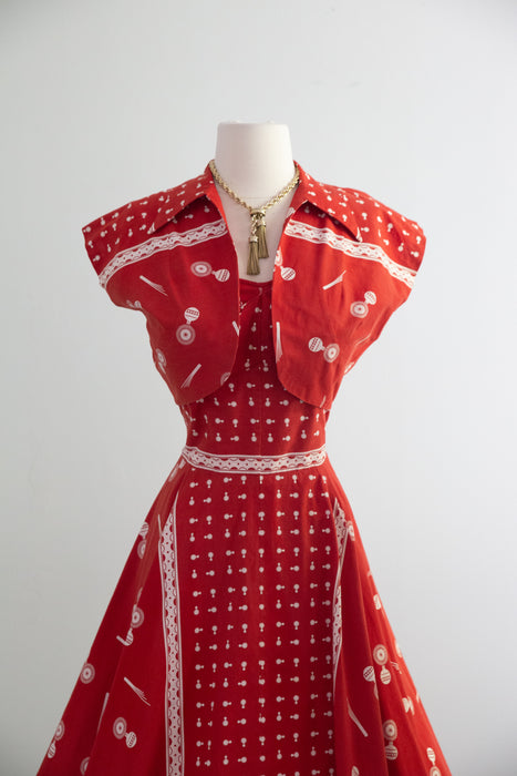 Darling 1950's Nani 0f Hawaii Red Cotton Dress and Bolero Set / M