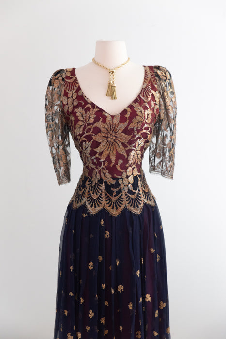 Gorgeous Vintage 1980's Zandra Rhodes Alhambra Silk Evening Dress / M