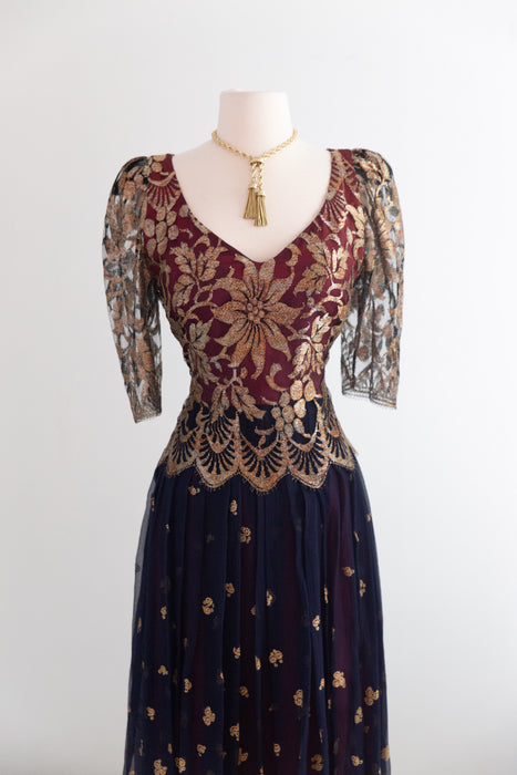 Gorgeous Vintage 1980's Zandra Rhodes Alhambra Silk Evening Dress / M