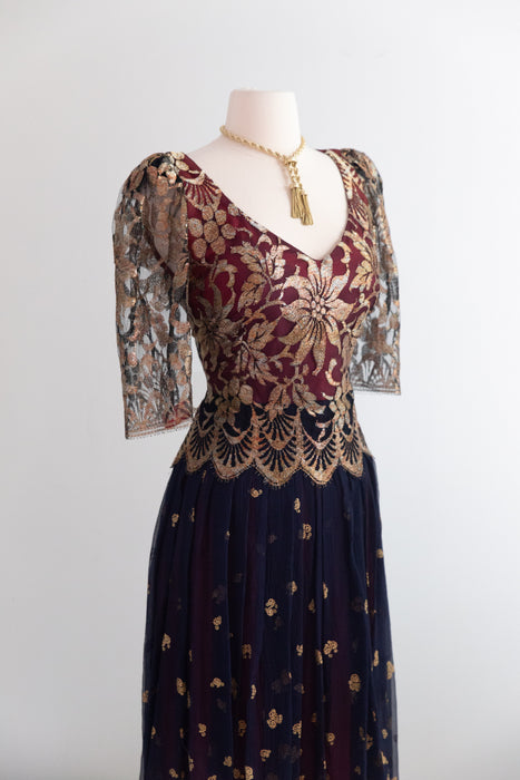Gorgeous Vintage 1980's Zandra Rhodes Alhambra Silk Evening Dress / M