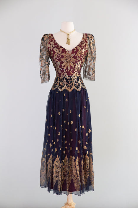 Gorgeous Vintage 1980's Zandra Rhodes Alhambra Silk Evening Dress / M