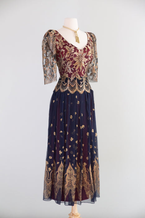 Gorgeous Vintage 1980's Zandra Rhodes Alhambra Silk Evening Dress / M