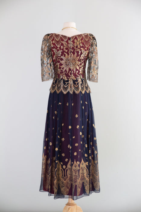 Gorgeous Vintage 1980's Zandra Rhodes Alhambra Silk Evening Dress / M