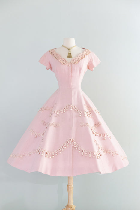 Absolutely Divine 1950's Pink Linen Party Dress By Society Designer Carrie Munn / S