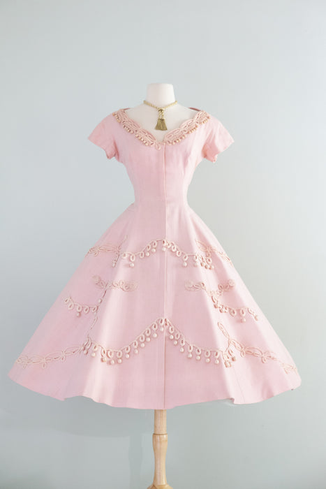 Absolutely Divine 1950's Pink Linen Party Dress By Society Designer Carrie Munn / S
