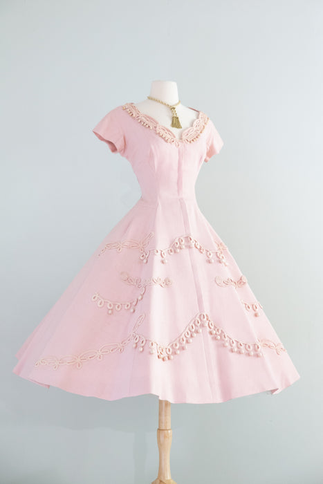 Absolutely Divine 1950's Pink Linen Party Dress By Society Designer Carrie Munn / S