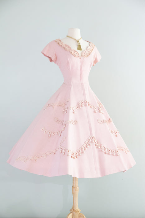 Absolutely Divine 1950's Pink Linen Party Dress By Society Designer Carrie Munn / S