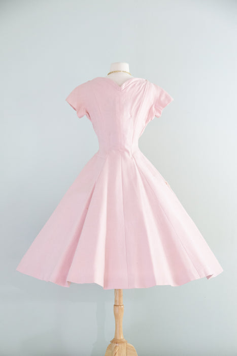 Absolutely Divine 1950's Pink Linen Party Dress By Society Designer Carrie Munn / S