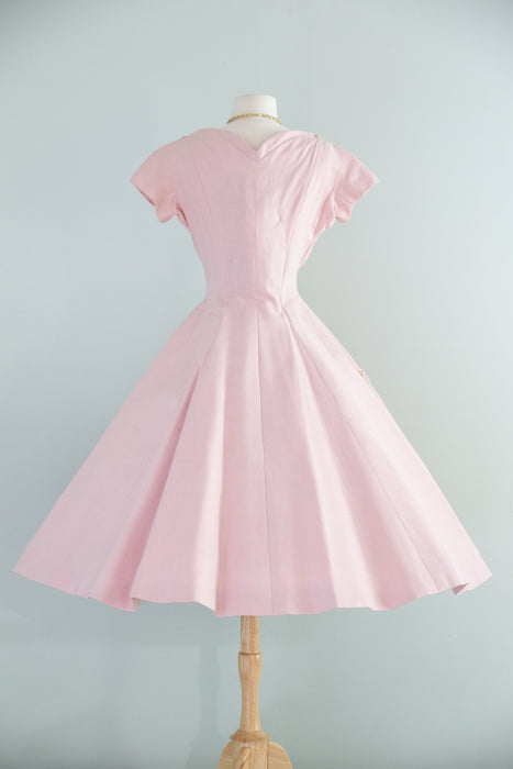 Absolutely Divine 1950's Pink Linen Party Dress By Society Designer Carrie Munn / S
