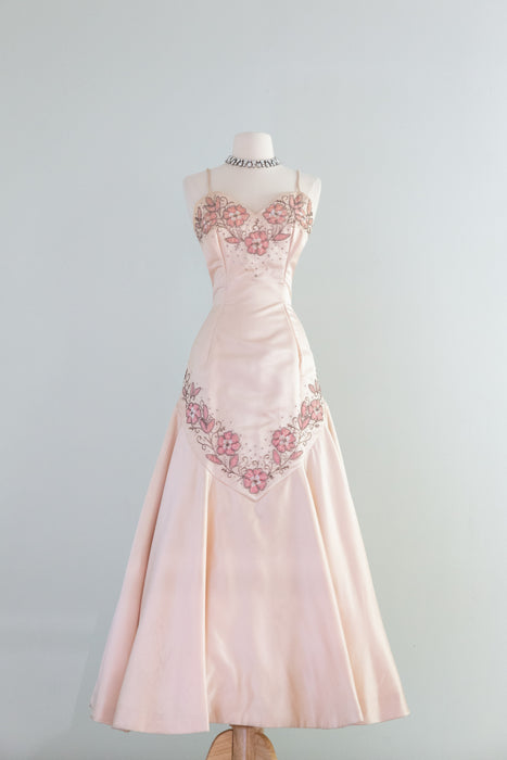 Spectacular 1950's Custom Couture Silk Satin Evening Gown From Isabell Gerhart / SM