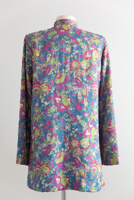 Fabulous 1940's Asian Novelty Print Quilted Lounge Jacket / M