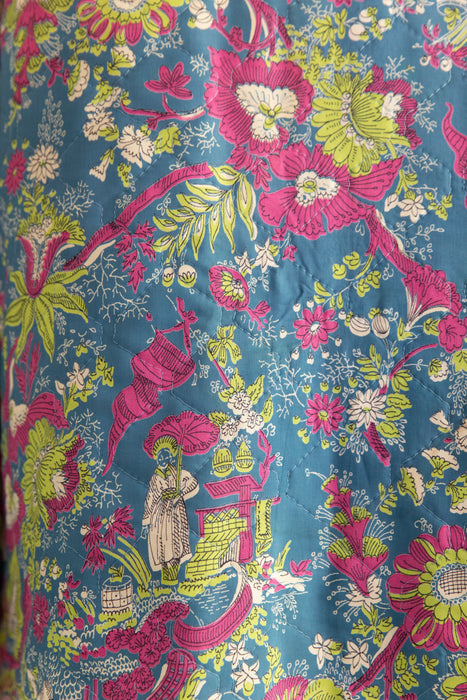 Fabulous 1940's Asian Novelty Print Quilted Lounge Jacket / M