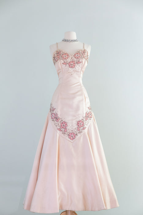 Spectacular 1950's Custom Couture Silk Satin Evening Gown From Isabell Gerhart / SM