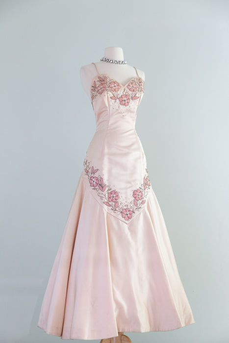 Spectacular 1950's Custom Couture Silk Satin Evening Gown From Isabell Gerhart / SM