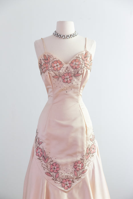 Spectacular 1950's Custom Couture Silk Satin Evening Gown From Isabell Gerhart / SM