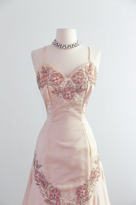 Spectacular 1950's Custom Couture Silk Satin Evening Gown From Isabell Gerhart / SM
