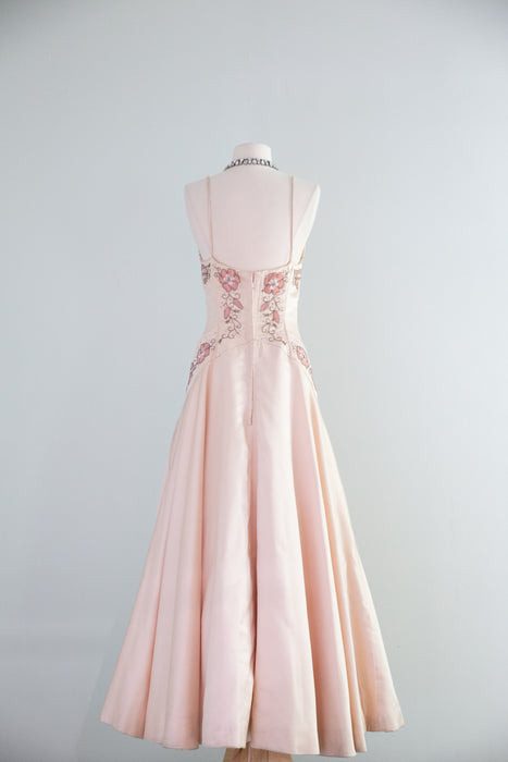 Spectacular 1950's Custom Couture Silk Satin Evening Gown From Isabell Gerhart / SM