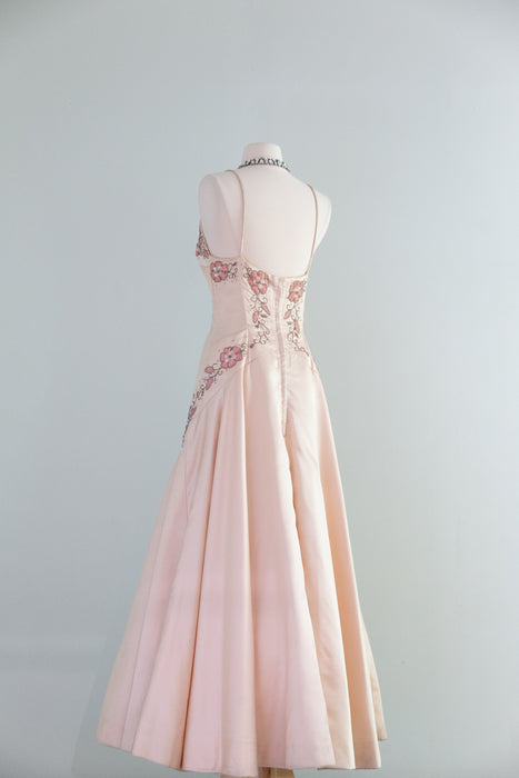 Spectacular 1950's Custom Couture Silk Satin Evening Gown From Isabell Gerhart / SM