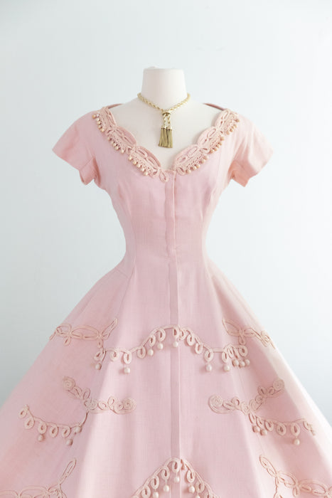 Absolutely Divine 1950's Pink Linen Party Dress By Society Designer Carrie Munn / S