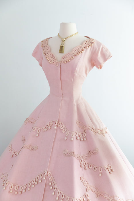 Absolutely Divine 1950's Pink Linen Party Dress By Society Designer Carrie Munn / S