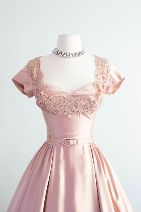 Stunning 1950's Rose Gold Satin Cocktail Dress By Rembrandt / SM