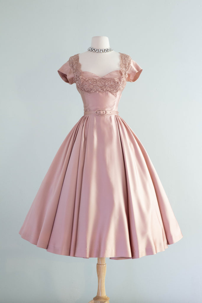 Stunning 1950's Rose Gold Satin Cocktail Dress By Rembrandt / SM – Xtabay Vintage