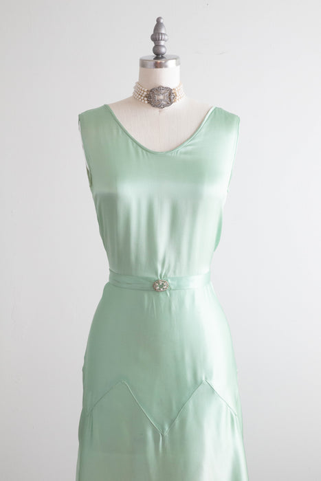 Gleaming 1930's Sea Foam Liquid Satin Bias Cut Silk Evening Dress / XS