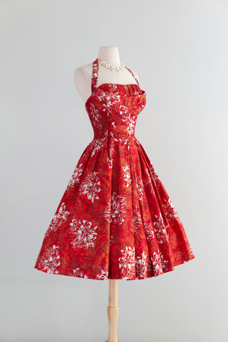 Iconic 1950's Alfred Shaheen Red Plumeria Garden Print Hawaiian Dress – Xtabay Vintage
