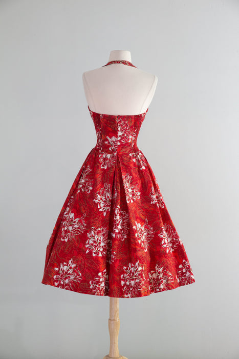 Iconic 1950's Alfred Shaheen Red Plumeria Garden Print Hawaiian Dress – Xtabay Vintage
