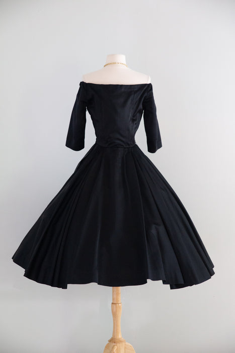 Stunning 1950's Herbert Sondheim Black Silk Cocktail Dress / S